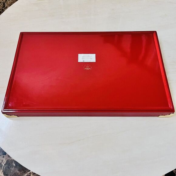 Vintage Otagiri Lacquerware Red Cardinal Berries Christmas Tray  w/Handles Japan - Picture 6 of 11